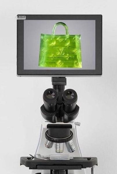 Cartera de Louis Vuitton se observa a través de microscopio